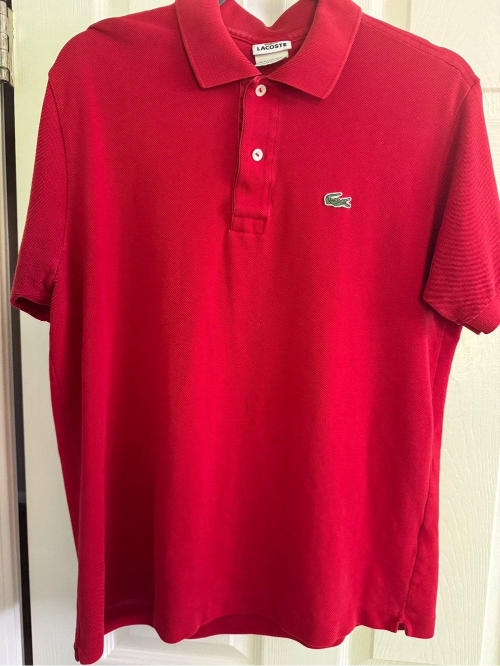 Lacoste Red Short-Sleeve Polo with Crocodile Logo